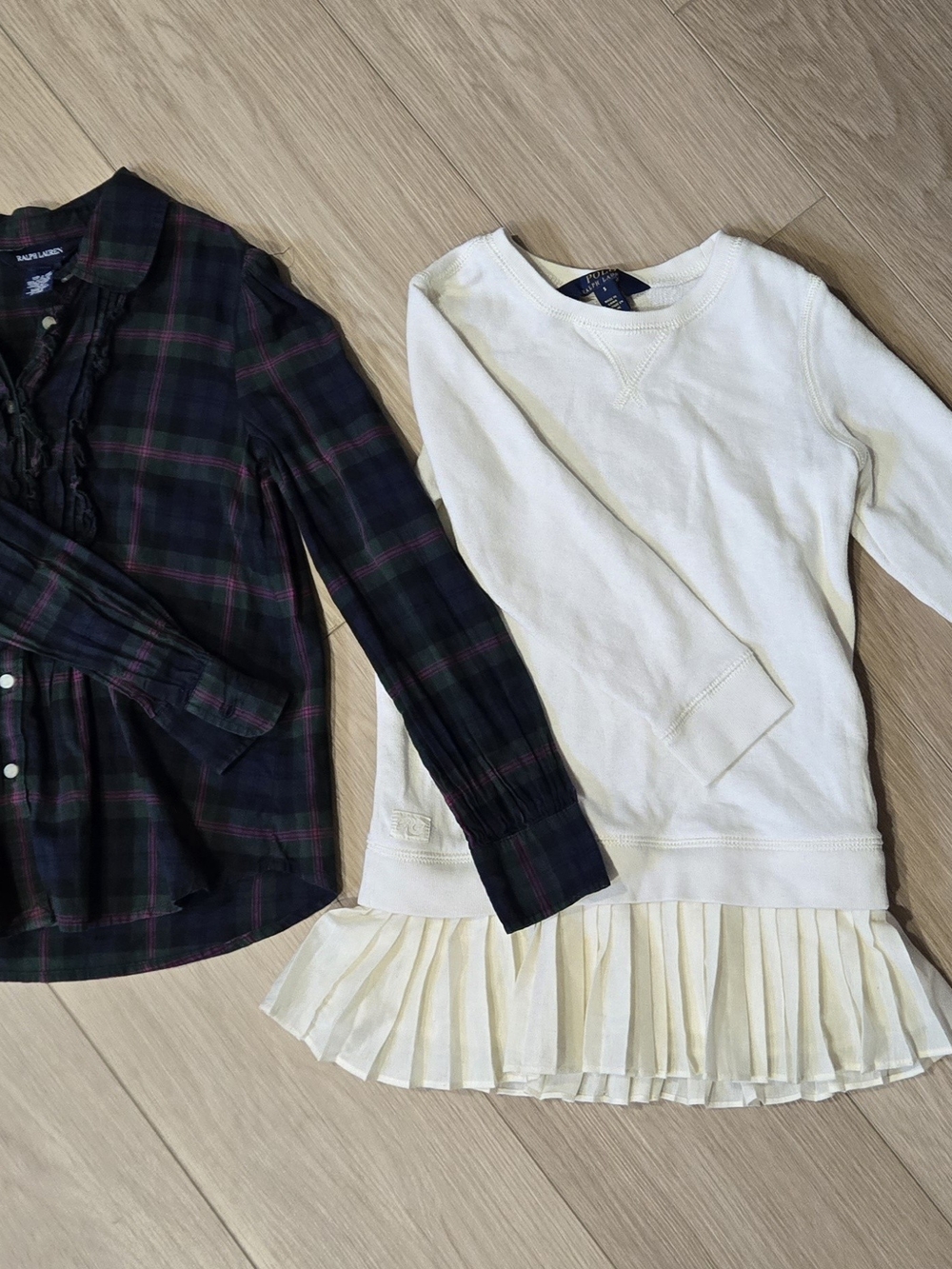 Polo by Ralph Lauren Cream Long-Sleeve Top with Pleated Hem - Kids